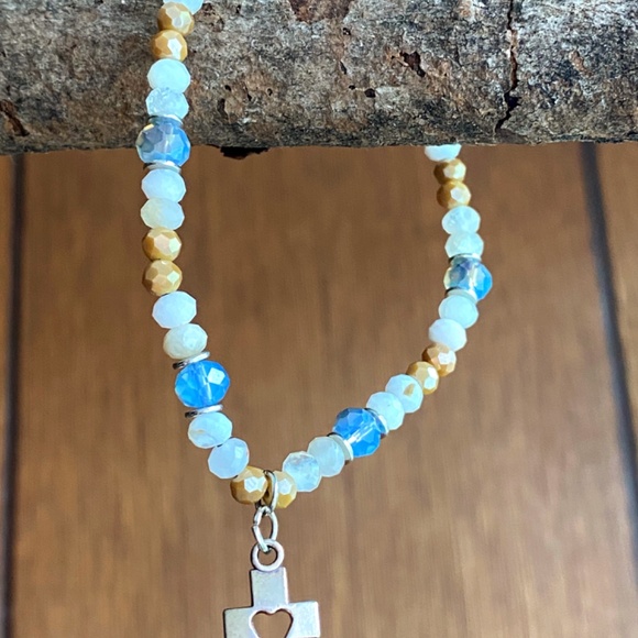 Christian Cross Moonstone with Austrian Crystals Bracelet - Picture 5 of 7